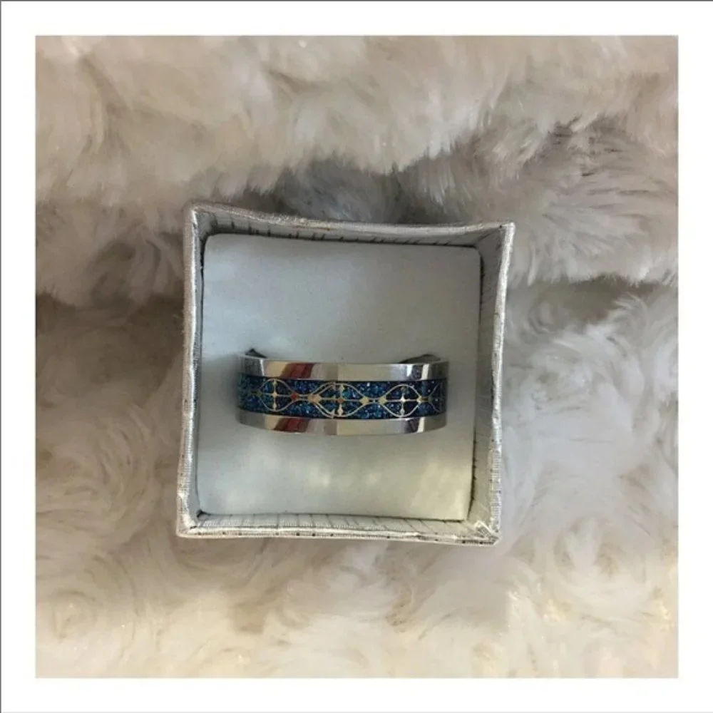 SOLD! Hieroglyphic Turquoise Stainless Band - Picture 5 of 5